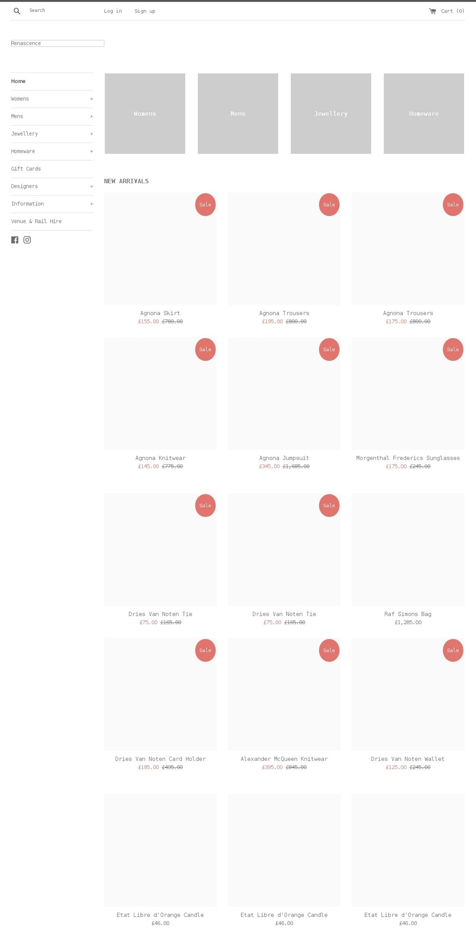 renascence-boutique.com shopify website screenshot