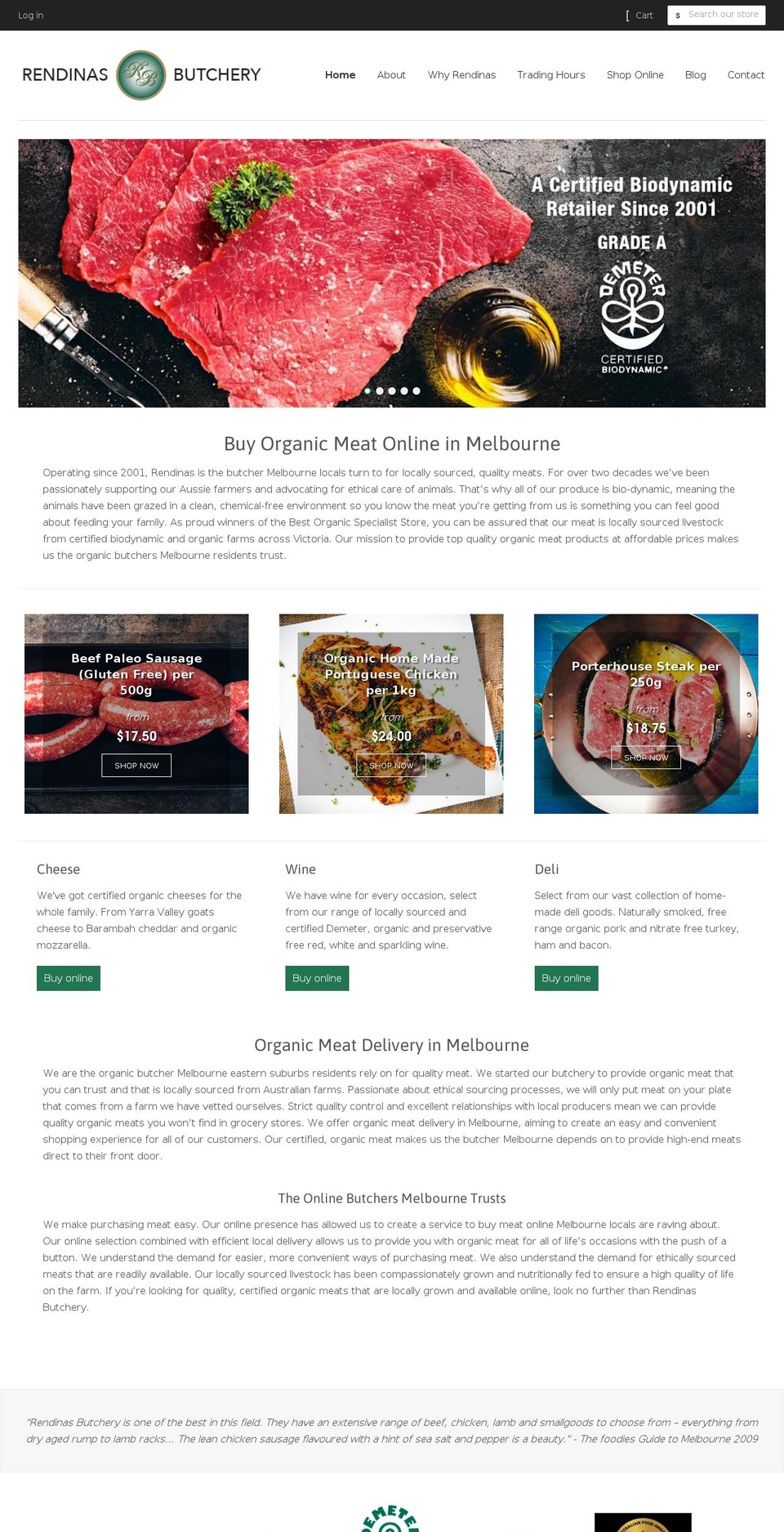 rendinasbutchery.com.au shopify website screenshot