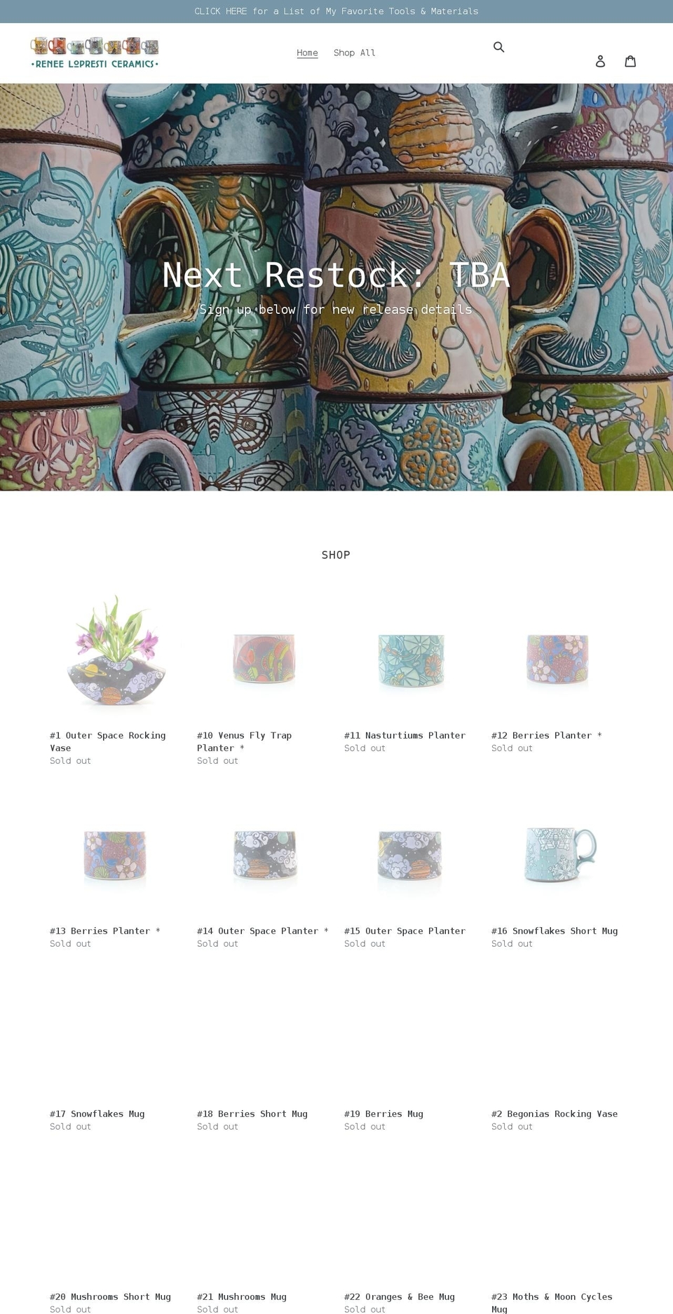 reneelopresticeramics.com shopify website screenshot