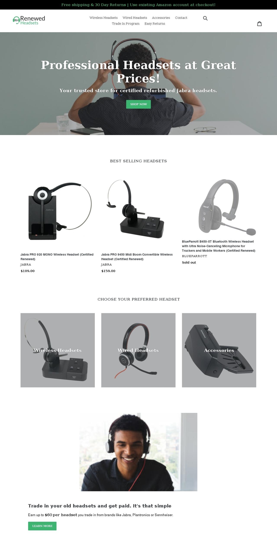 renewedheadsets.com shopify website screenshot