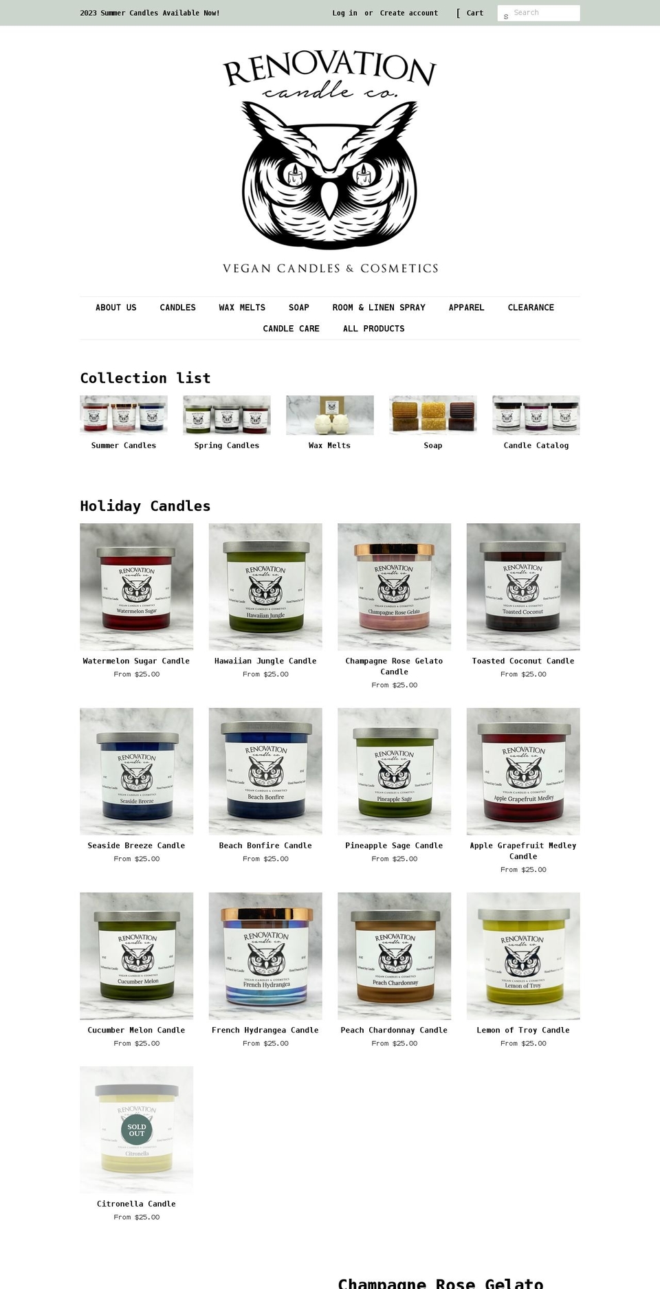 renovationcandlecompany.com shopify website screenshot