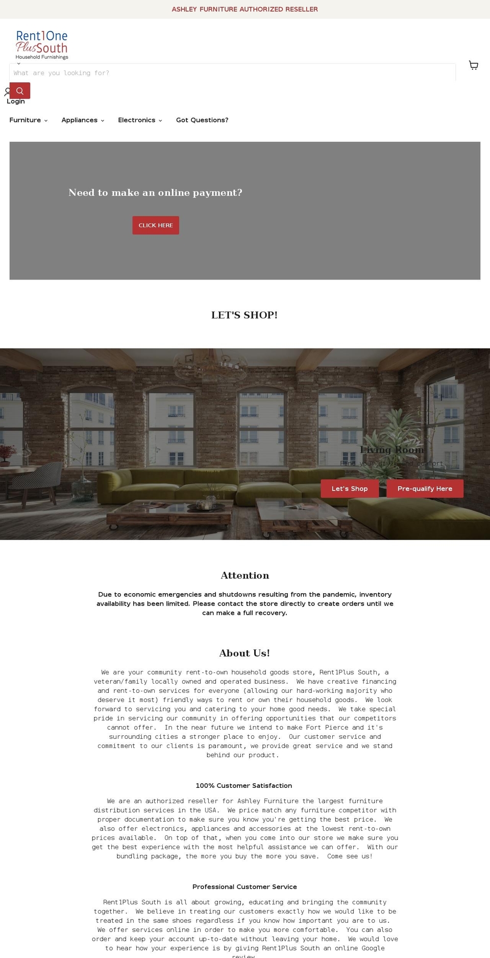 rent1plussouth.com shopify website screenshot