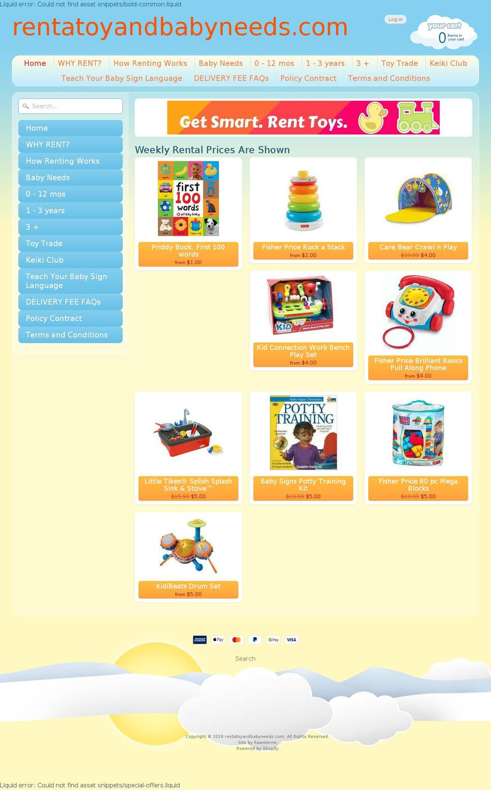 rentatoyandbabyneeds.com — Shopify storefront screenshot