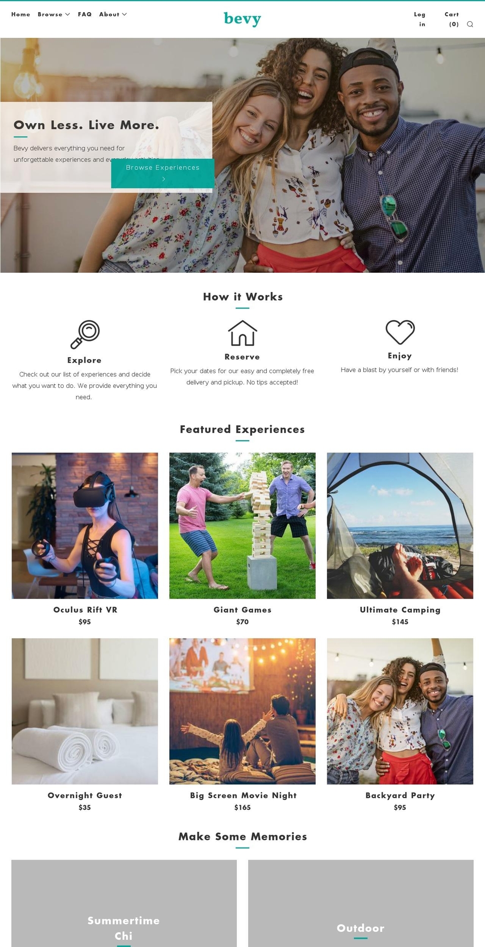 rentbevy.com shopify website screenshot