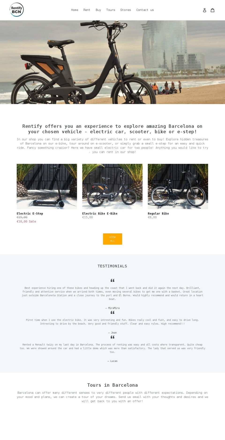 rentifybcn.com shopify website screenshot