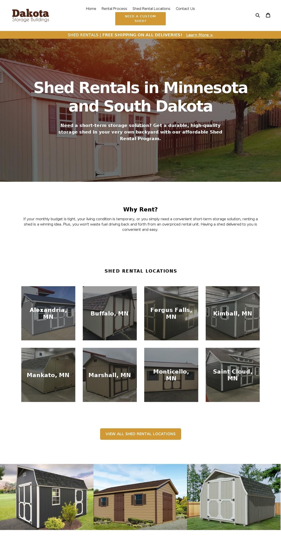 rentminnesotasheds.com — Shopify storefront screenshot