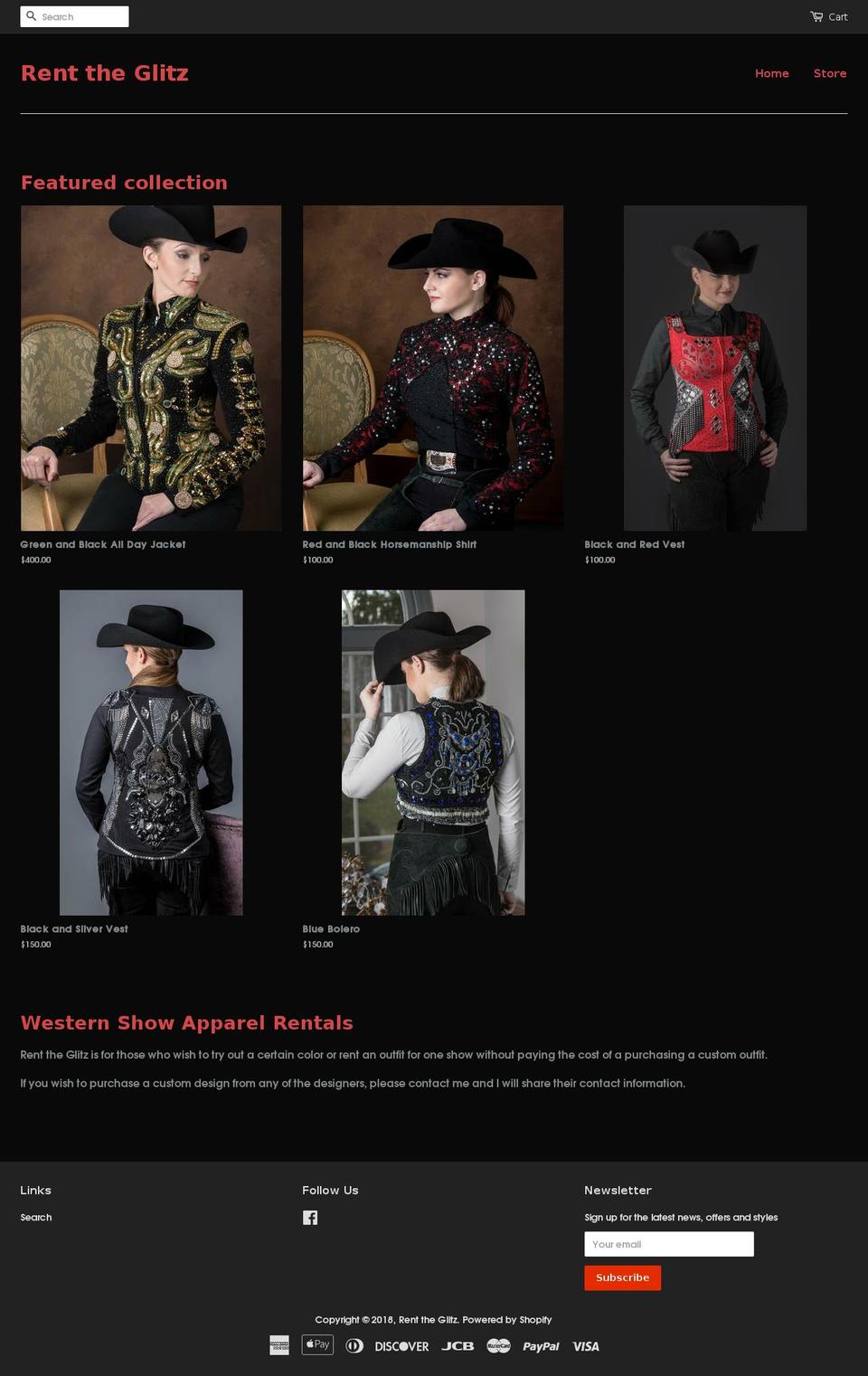 renttheglitz.com shopify website screenshot