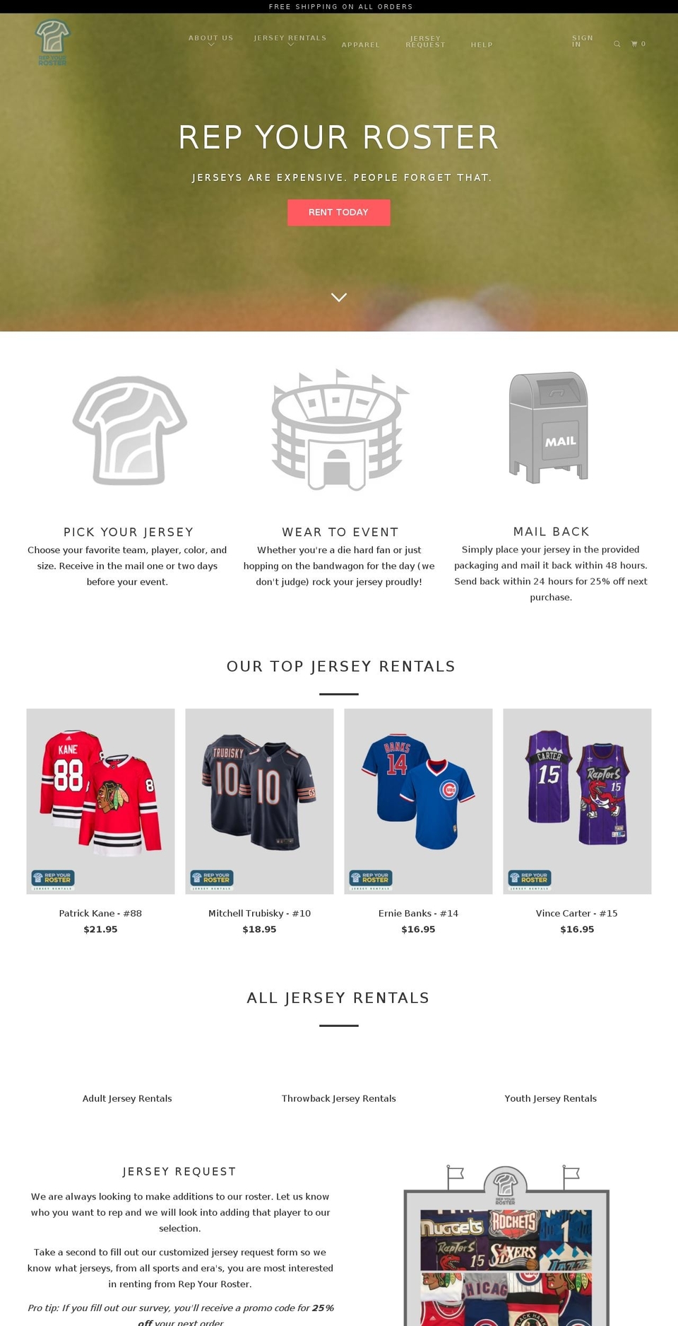 renttheroster.com — Shopify storefront screenshot