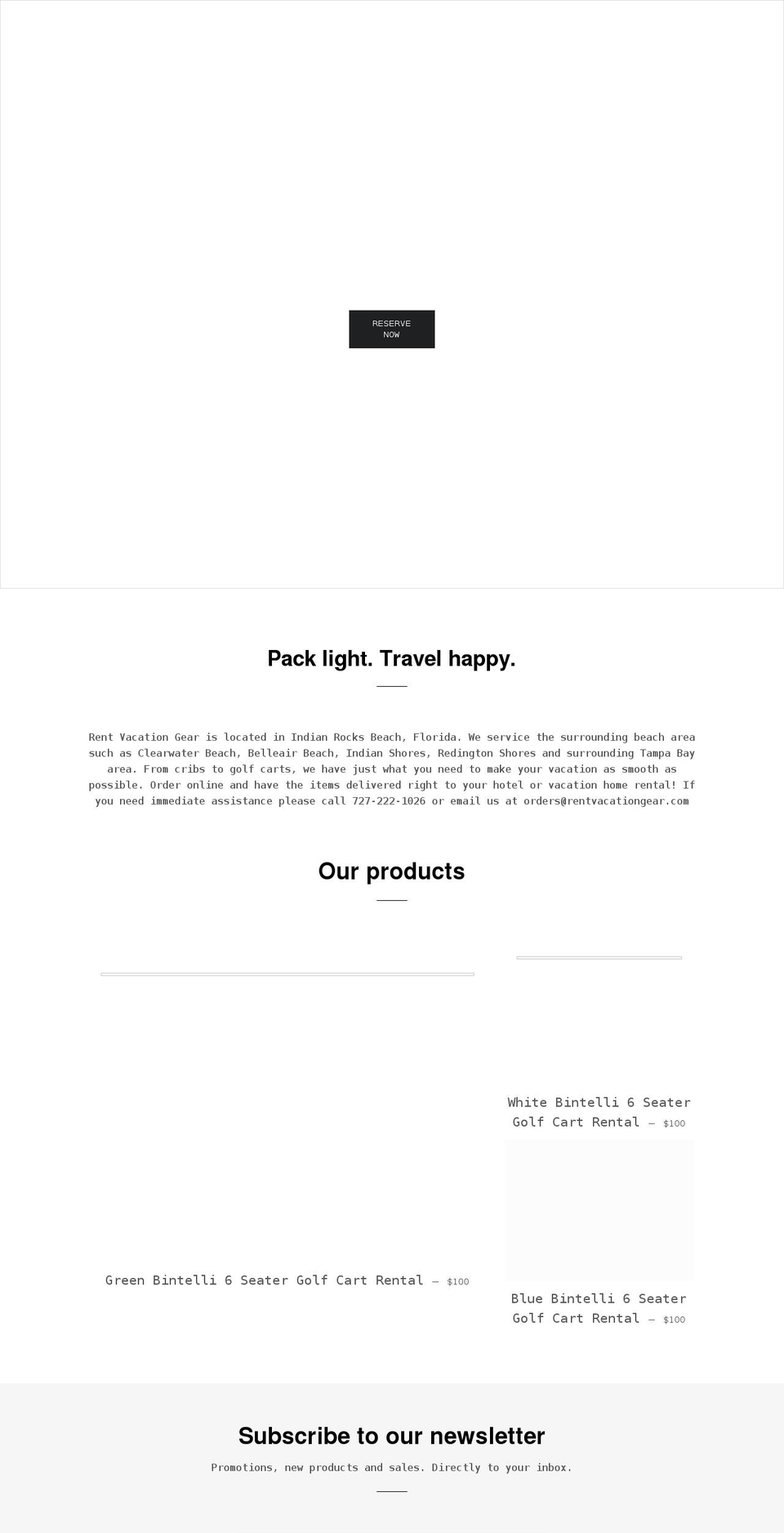 rentvacationgear.com shopify website screenshot