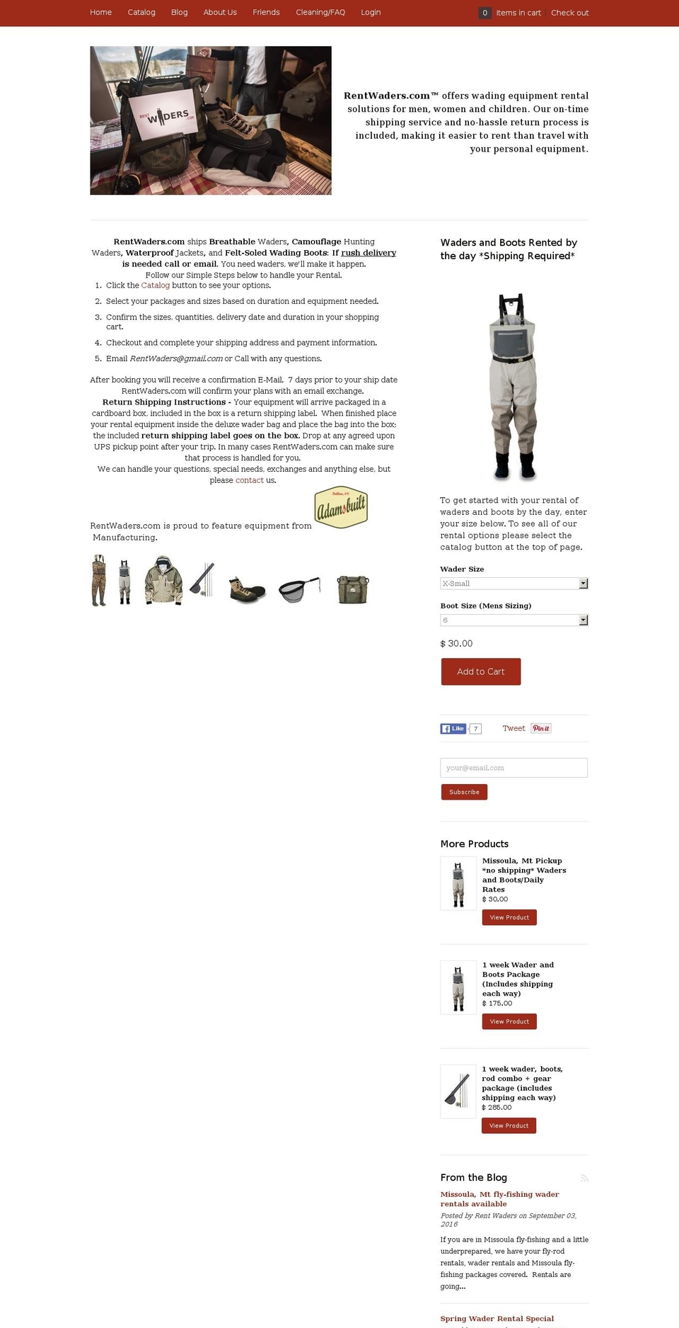 Kickstand Shopify theme site example rentwaders.com