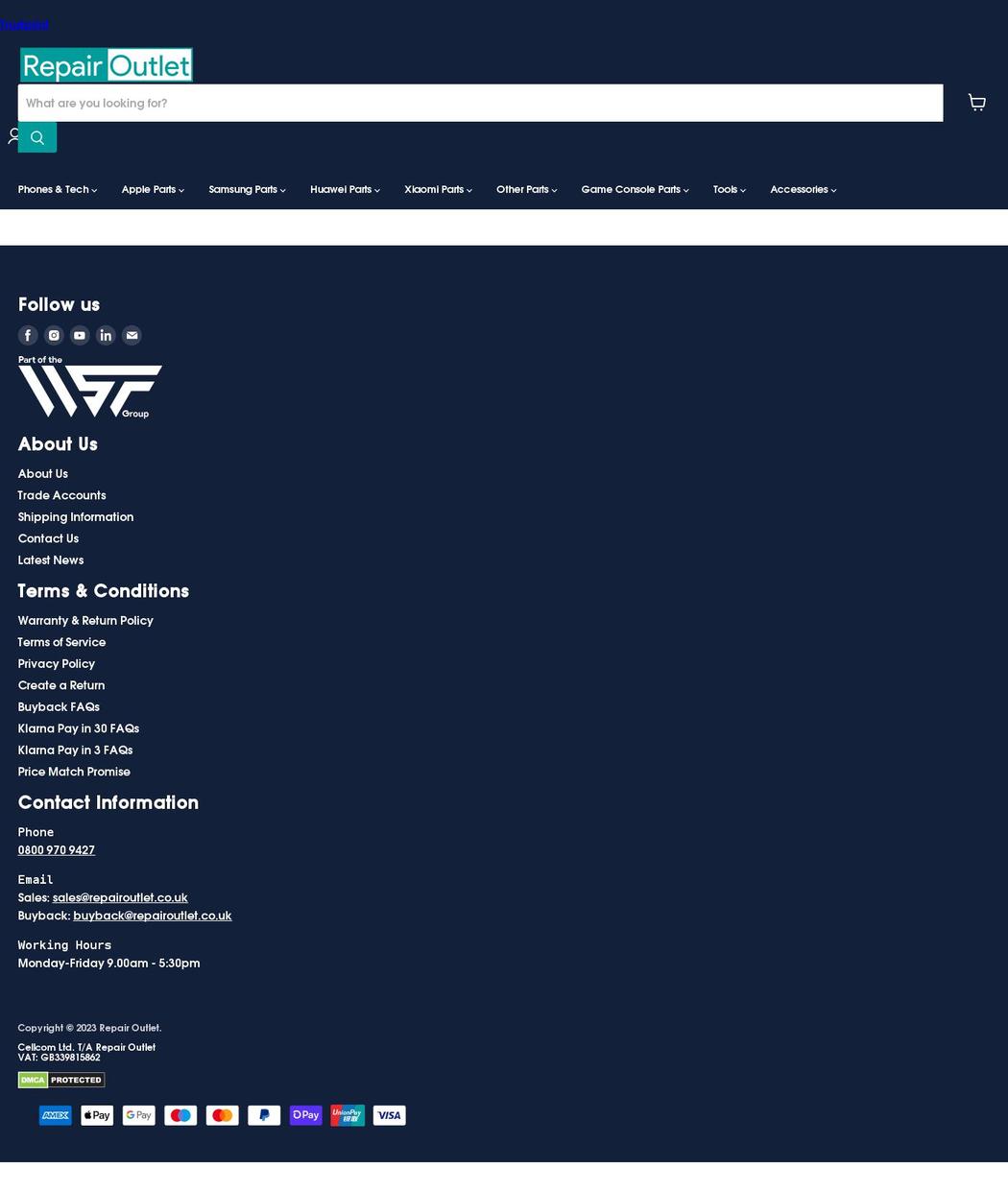 repairoutlet.co.uk shopify website screenshot