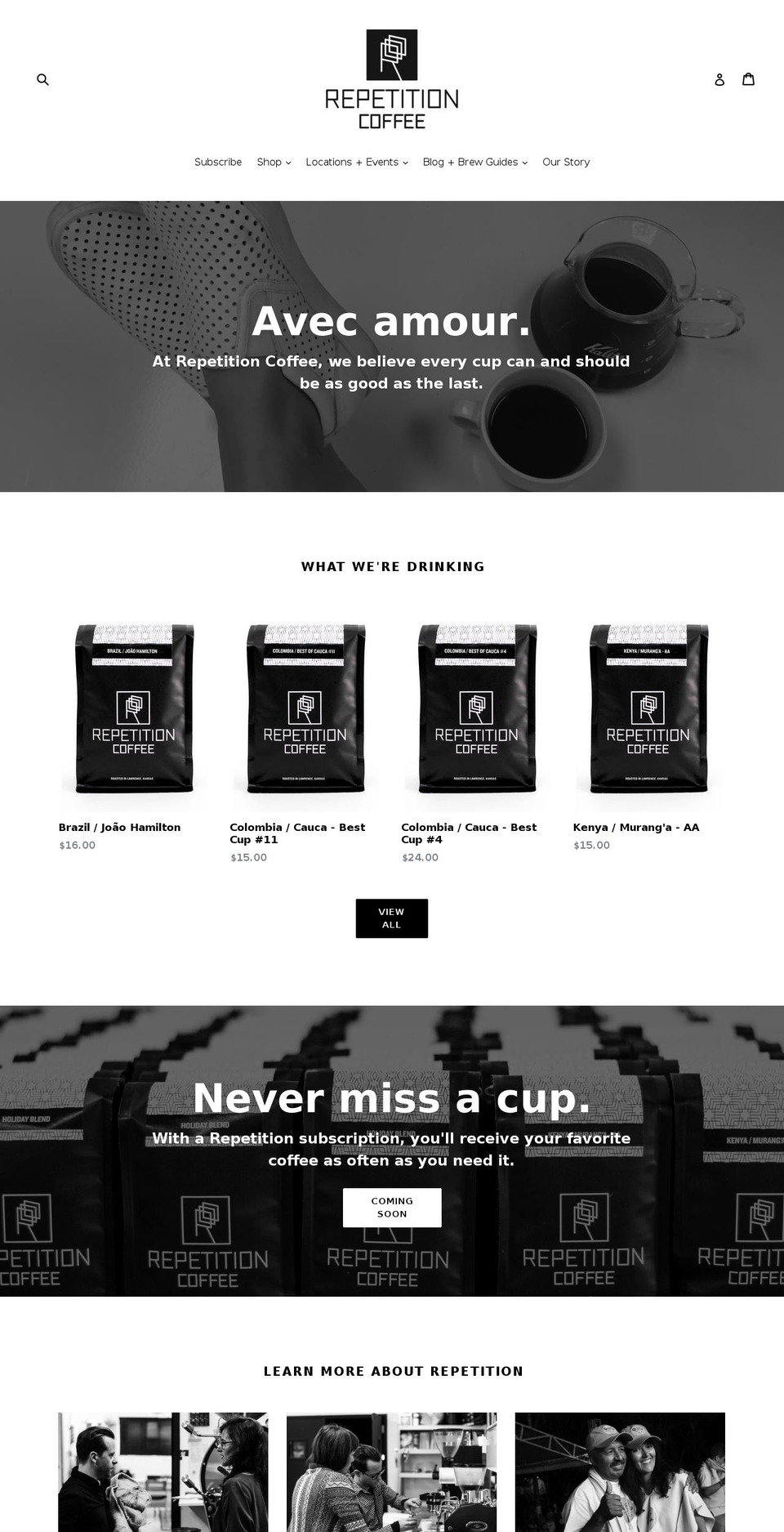 repetitioncoffee.com shopify website screenshot