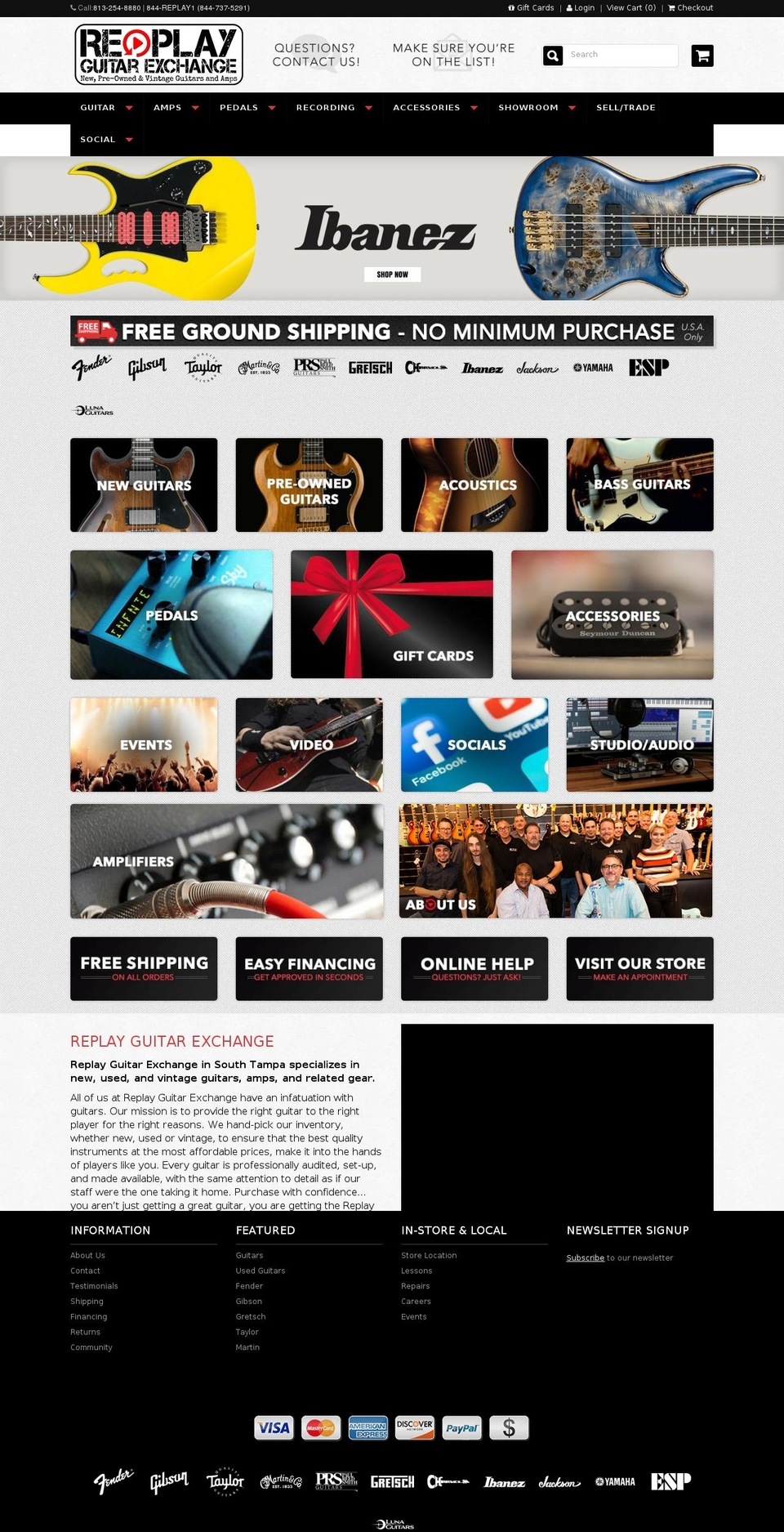 replay.guitars shopify website screenshot