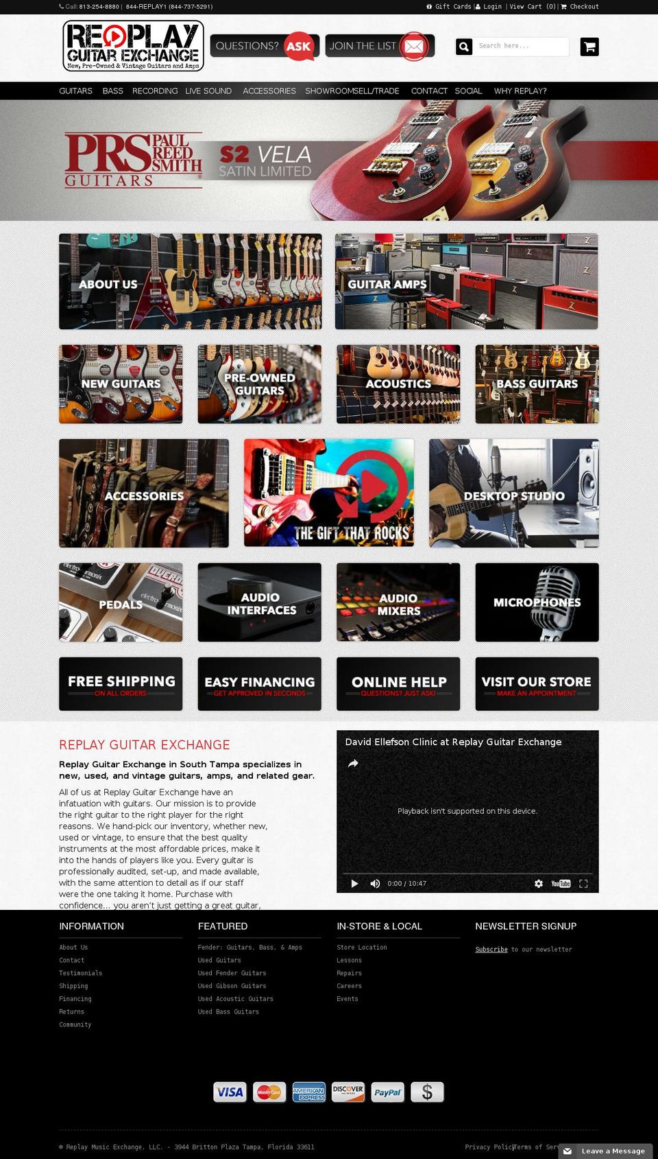 Replay Guitar Exchange v5 Shopify theme site example replaymusicex.com