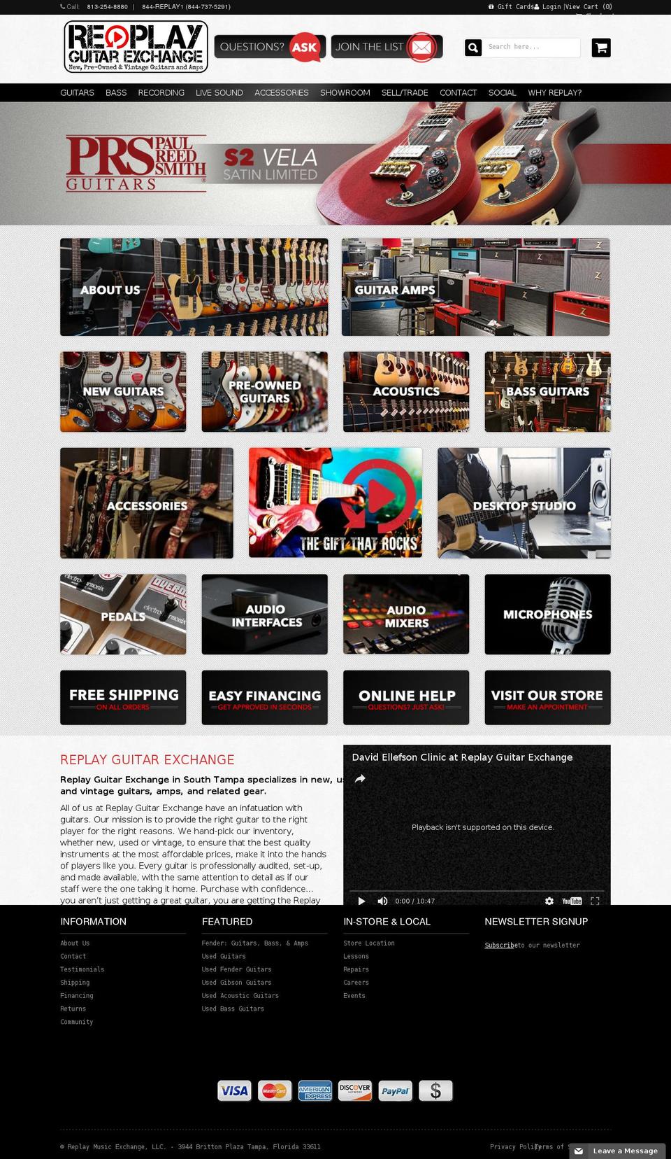Replay Guitar Exchange v5 Shopify theme site example replaymusicexchange.com