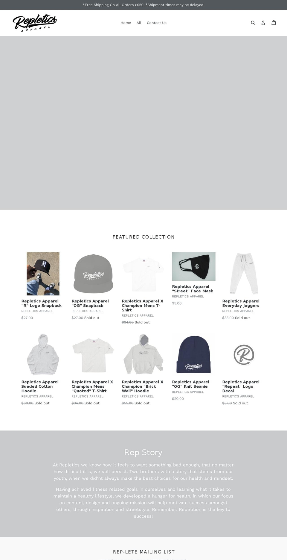 repleticsapparel.com shopify website screenshot