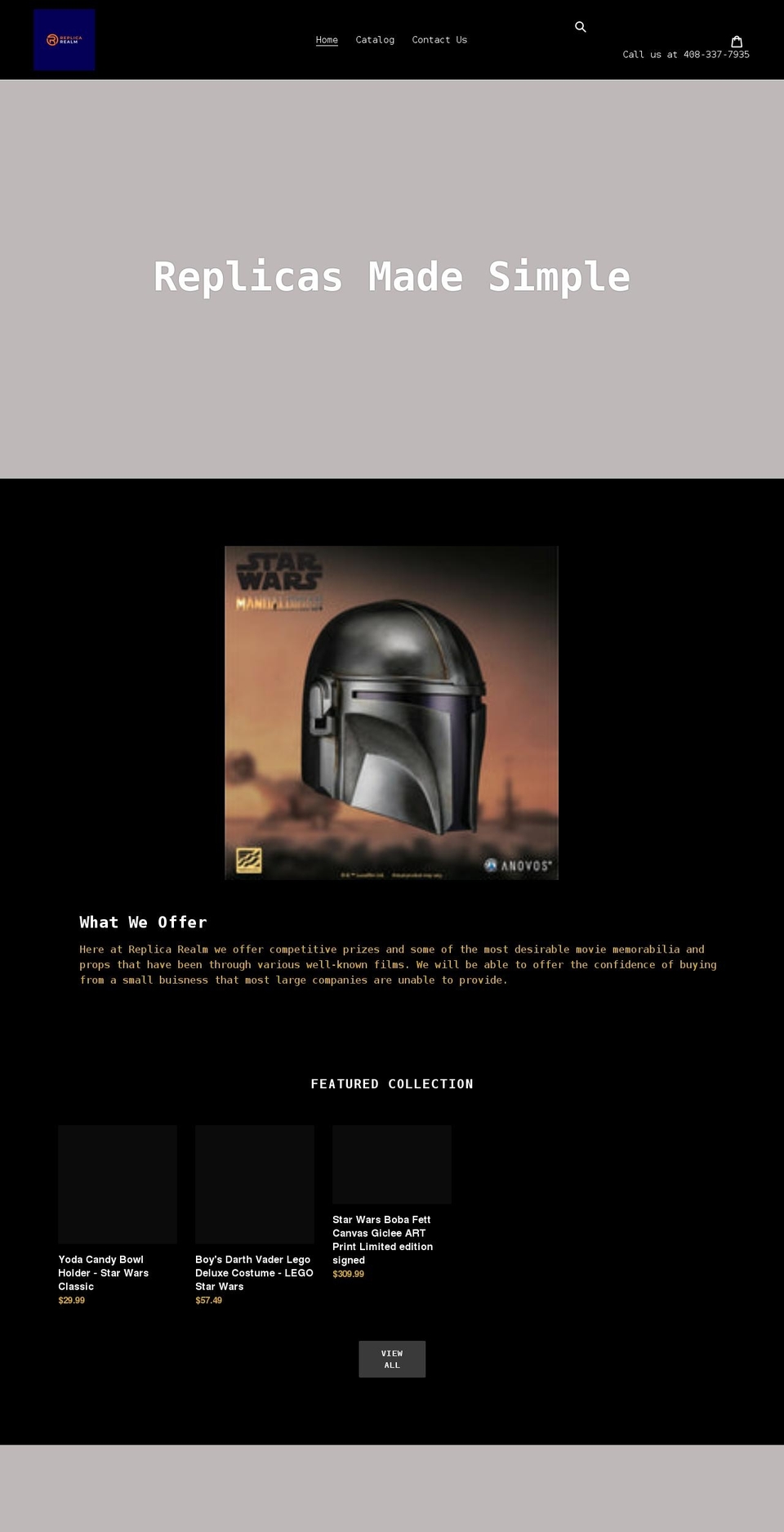 replicarealm.com shopify website screenshot