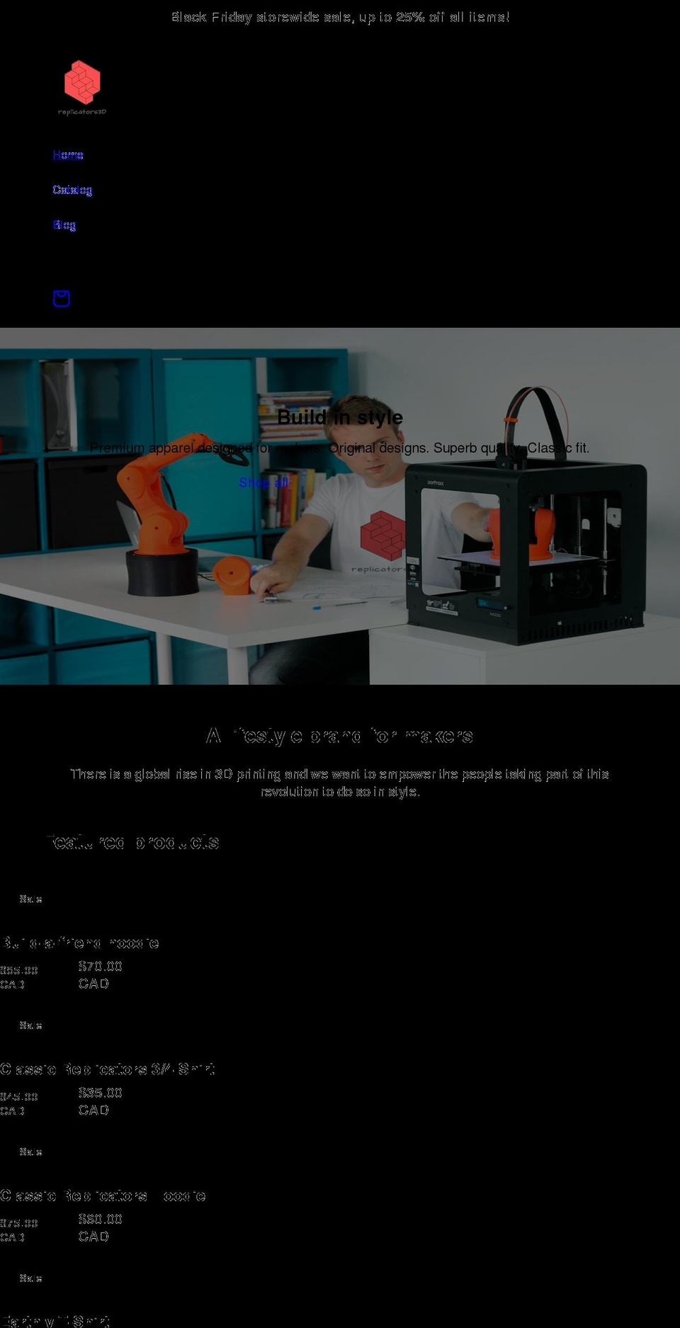 replicators3d.com shopify website screenshot