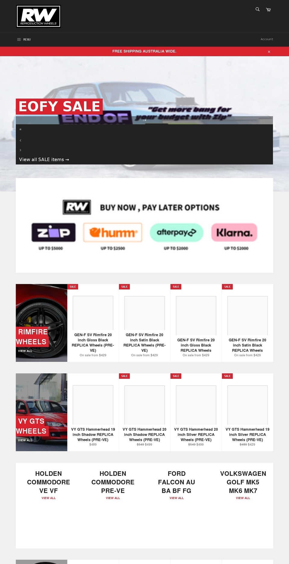 reproductionwheels.com.au shopify website screenshot