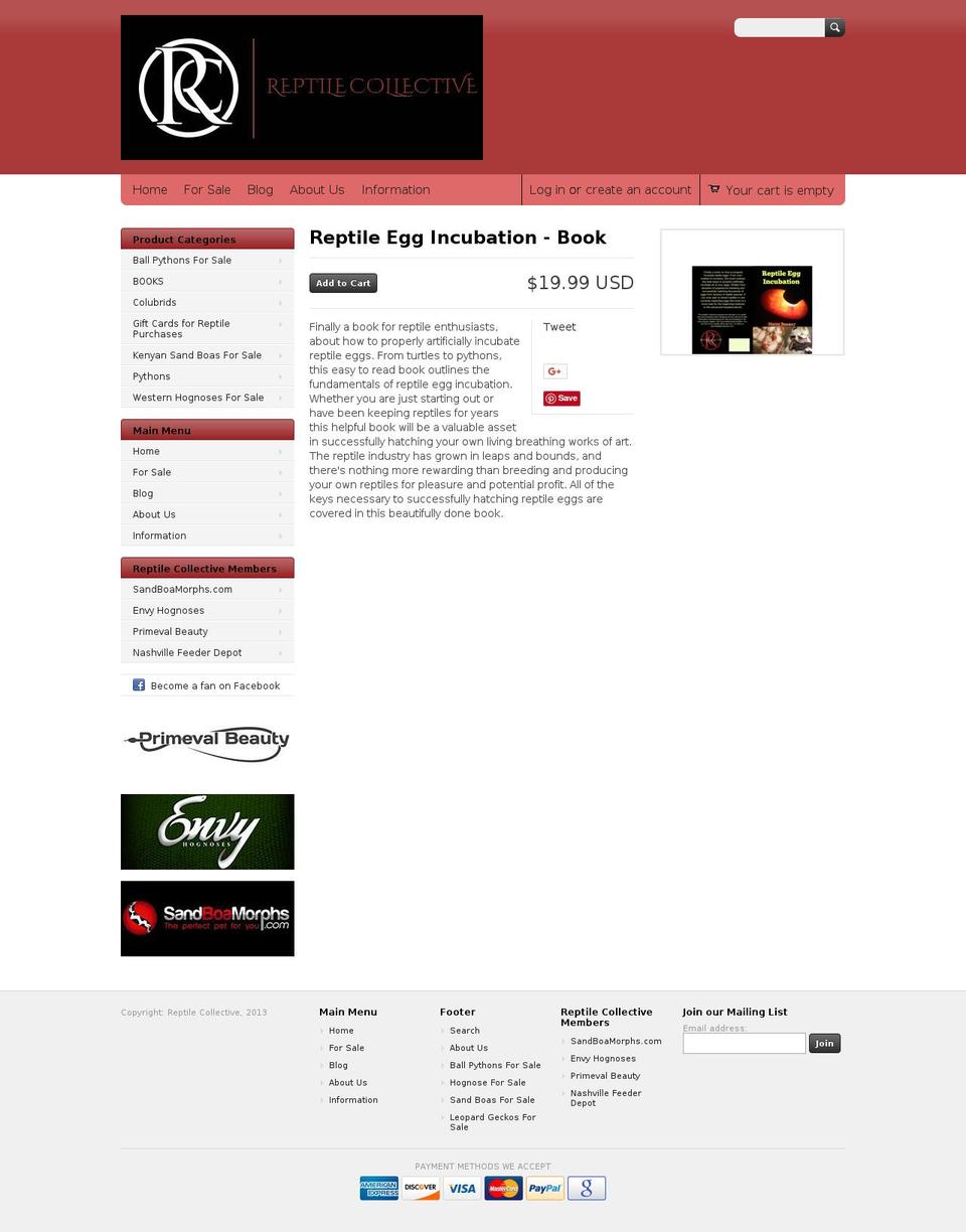 reptileeggincubationbook.com — Shopify storefront screenshot