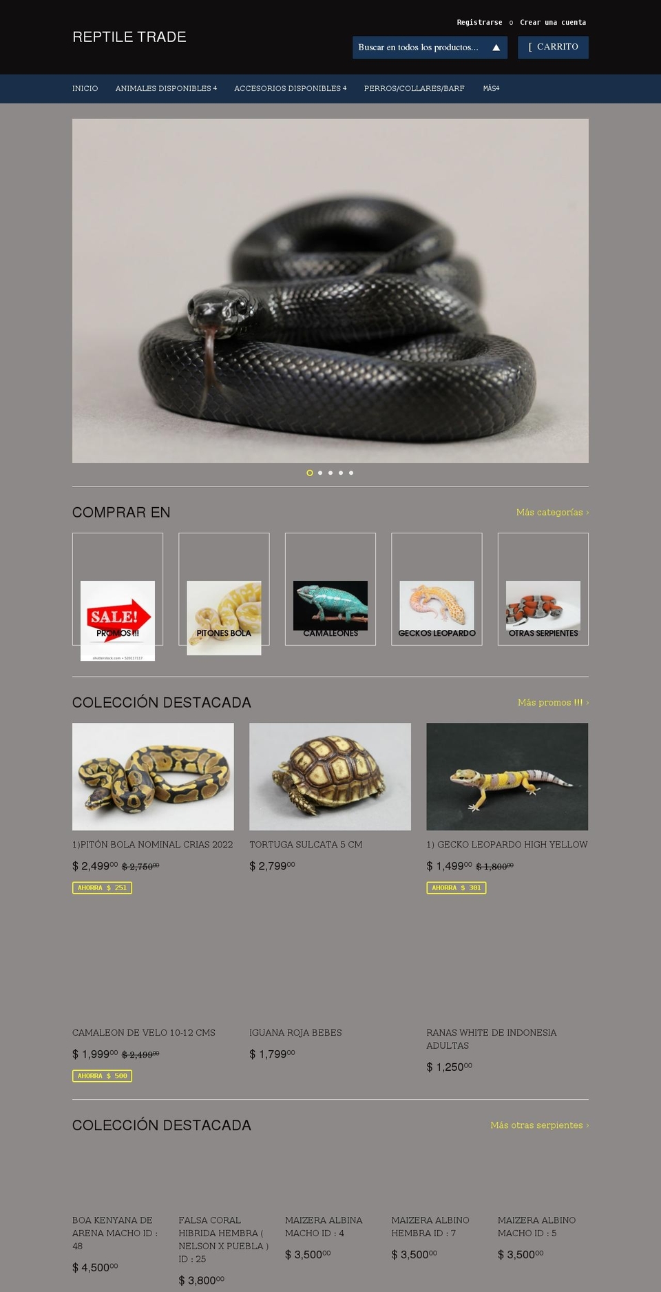 reptiletrade.mx shopify website screenshot