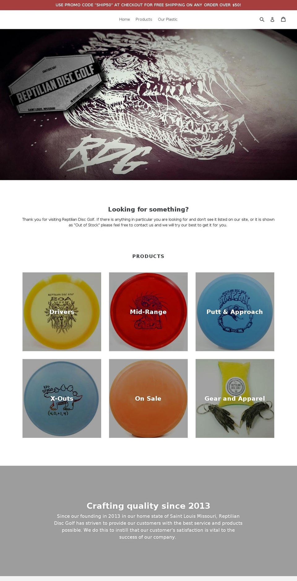 reptiliandiscgolf.com shopify website screenshot