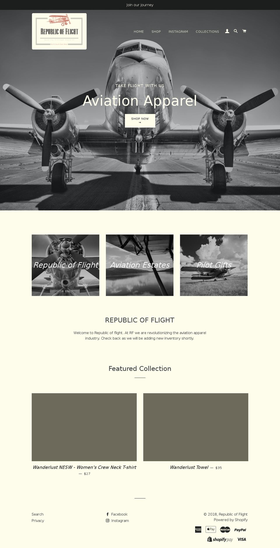 republicofflight.com — Shopify storefront screenshot