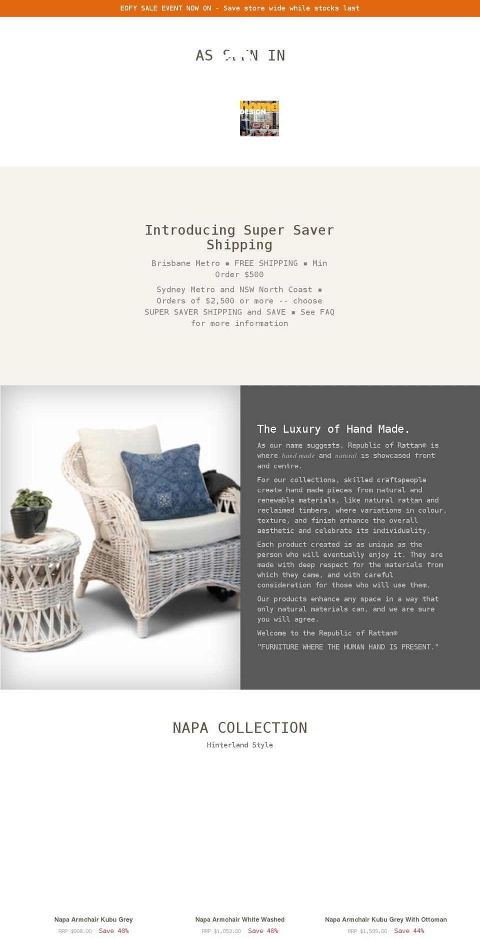 republicofrattan.com.au shopify website screenshot