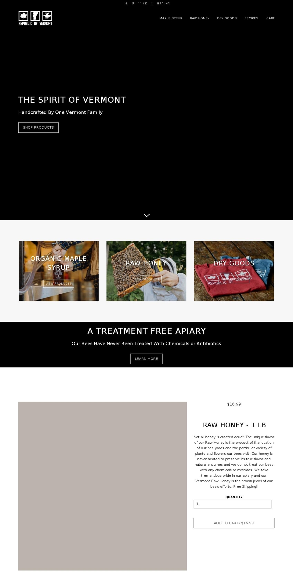 republicofvermont.com shopify website screenshot