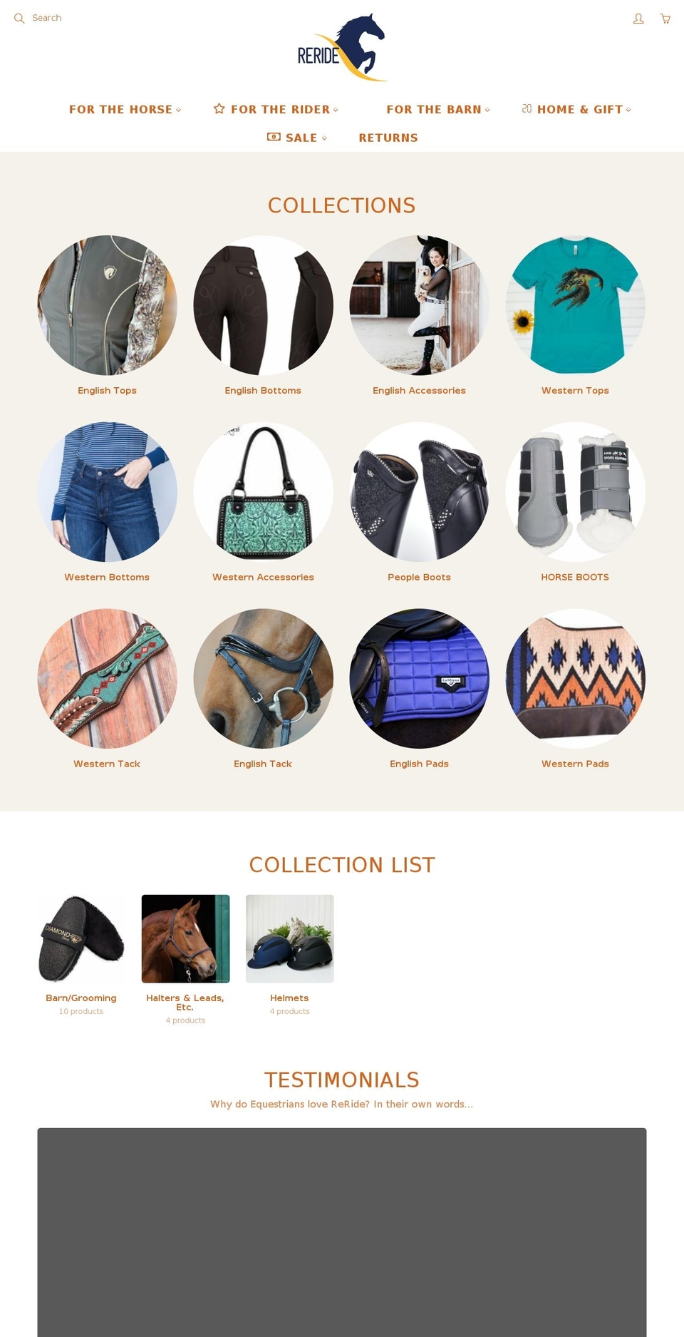 reridetx.com shopify website screenshot