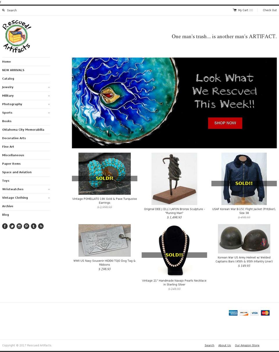 rescuedartifacts.com shopify website screenshot
