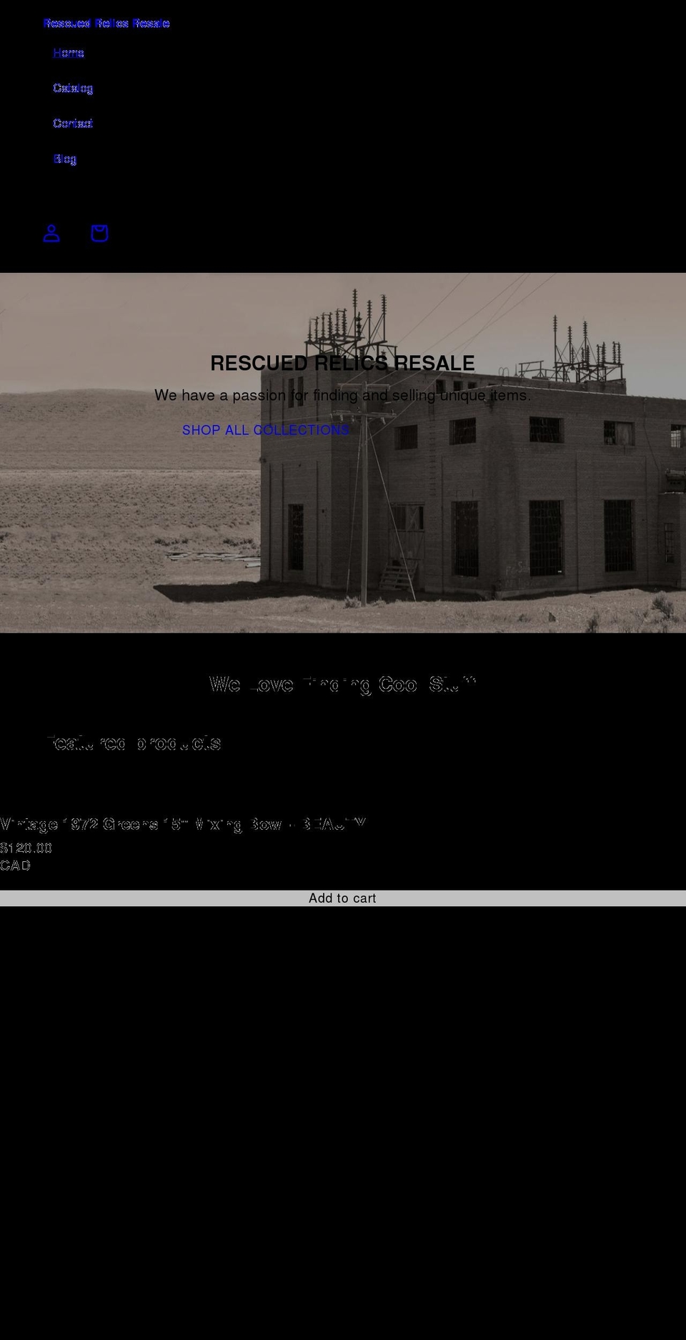 rescuedrelics.ca shopify website screenshot