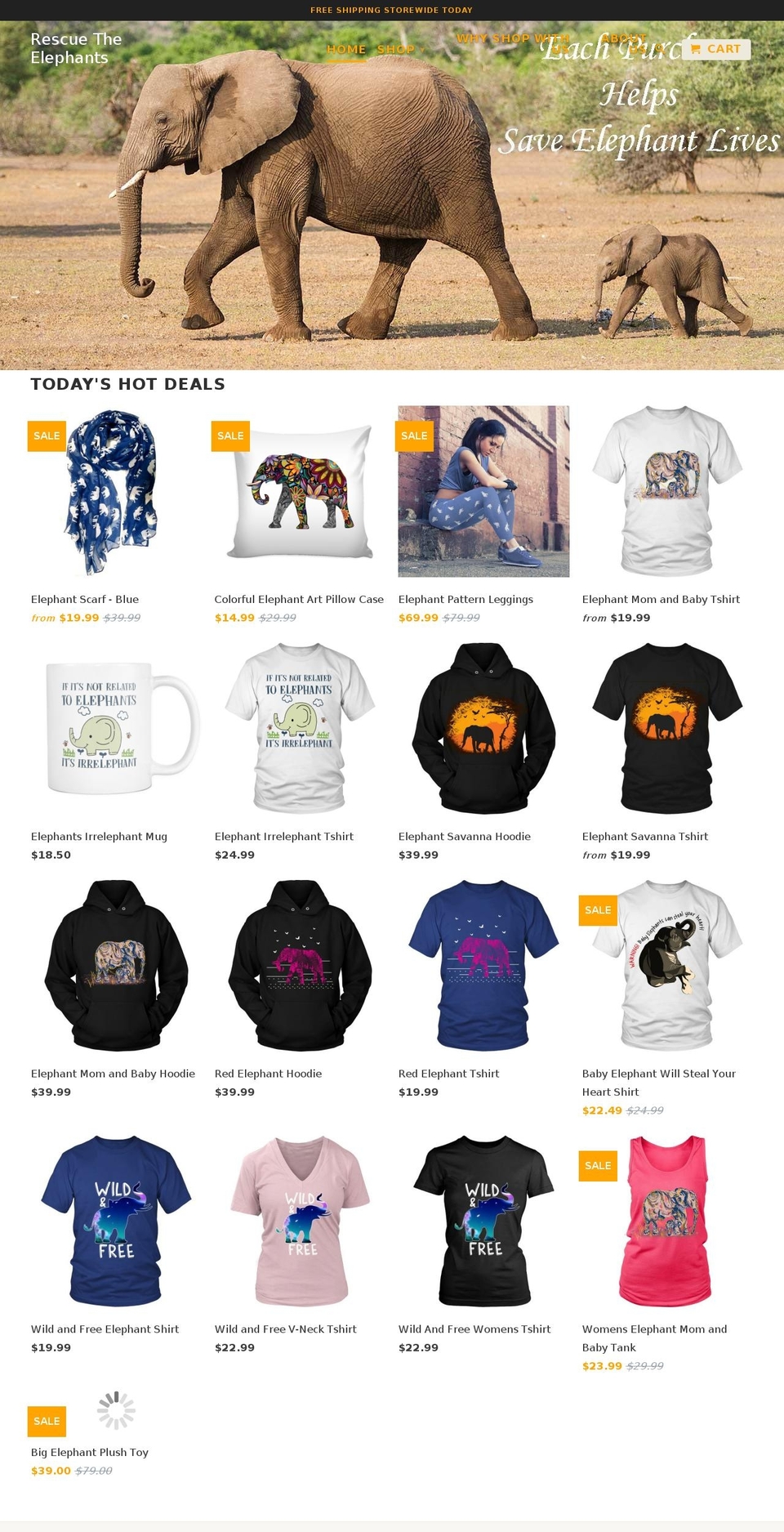 rescuetheelephants.com shopify website screenshot