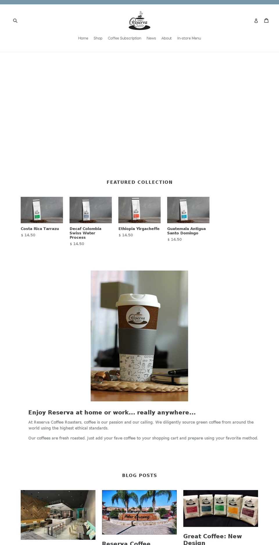 reservacoffeeroasters.com shopify website screenshot