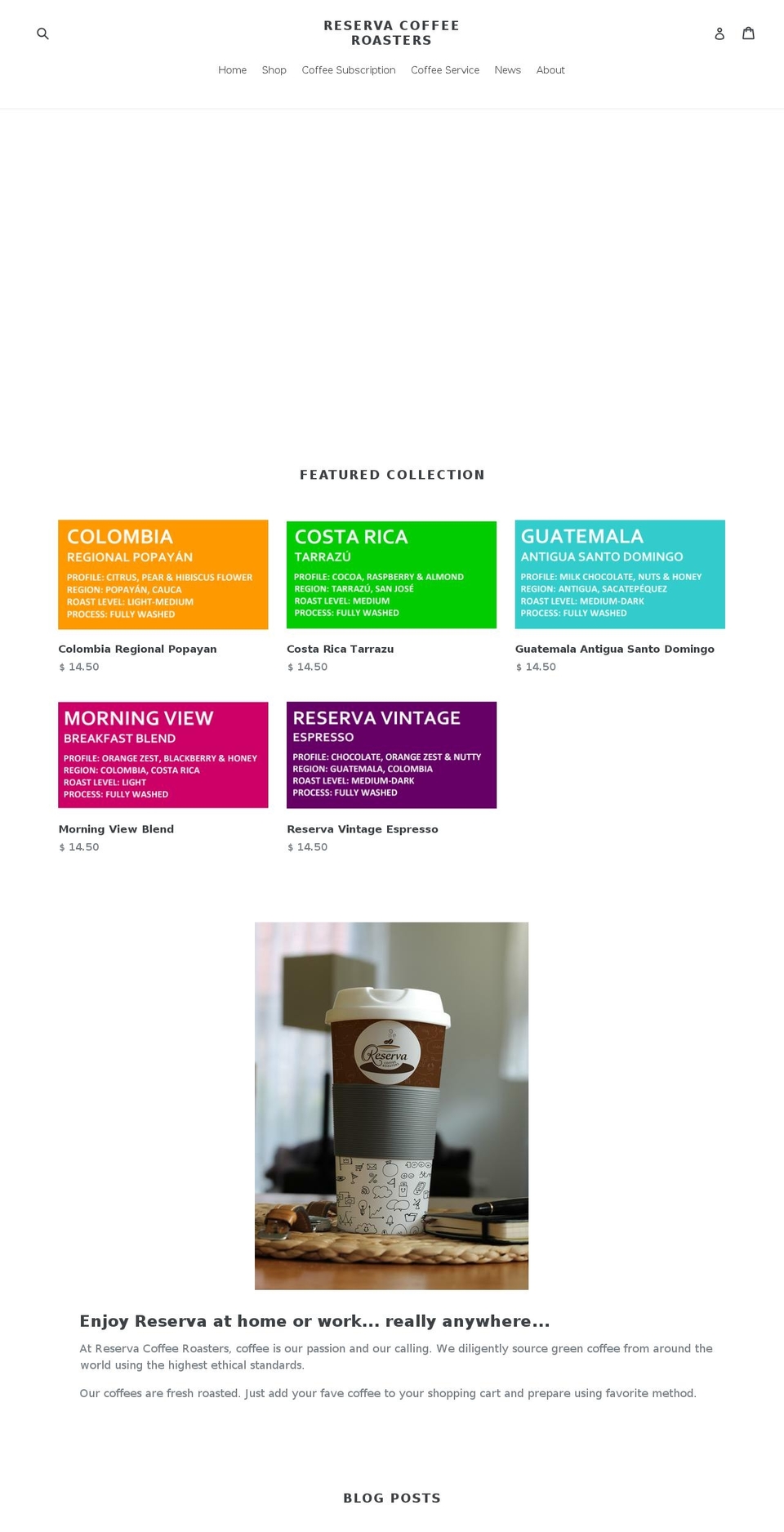 reservaroasters.com shopify website screenshot