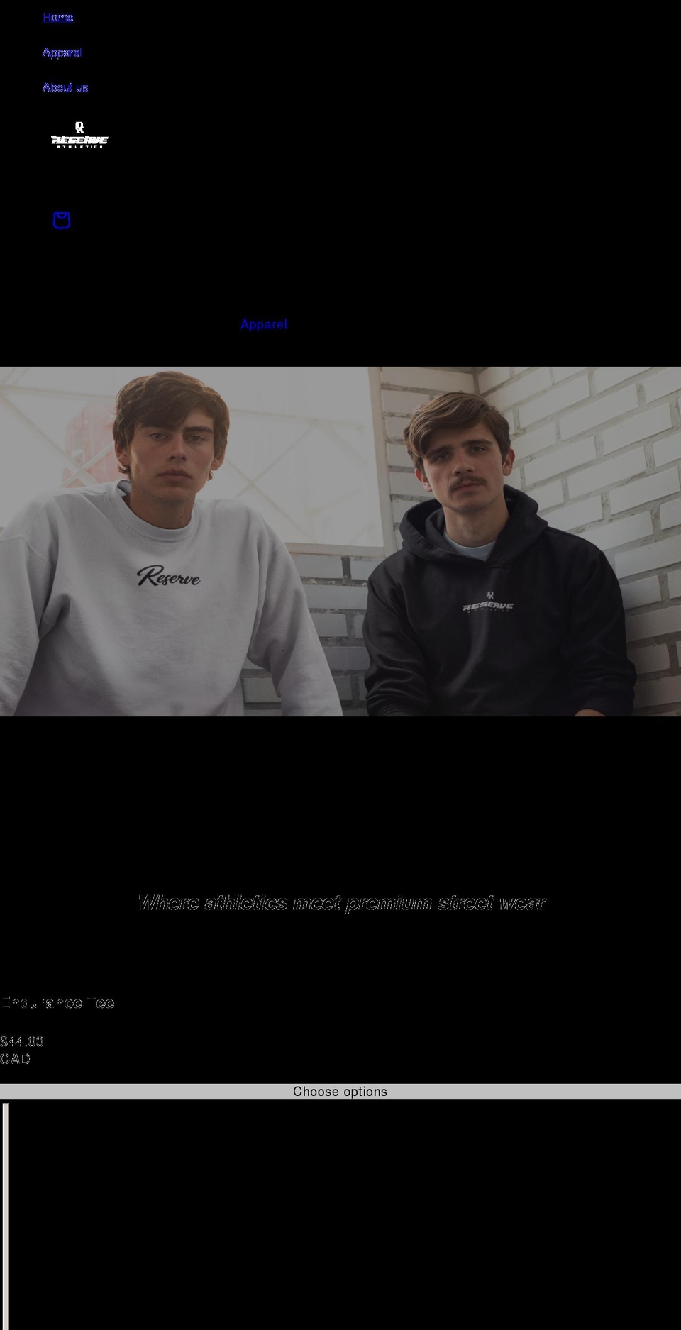 reserveathletics.com shopify website screenshot