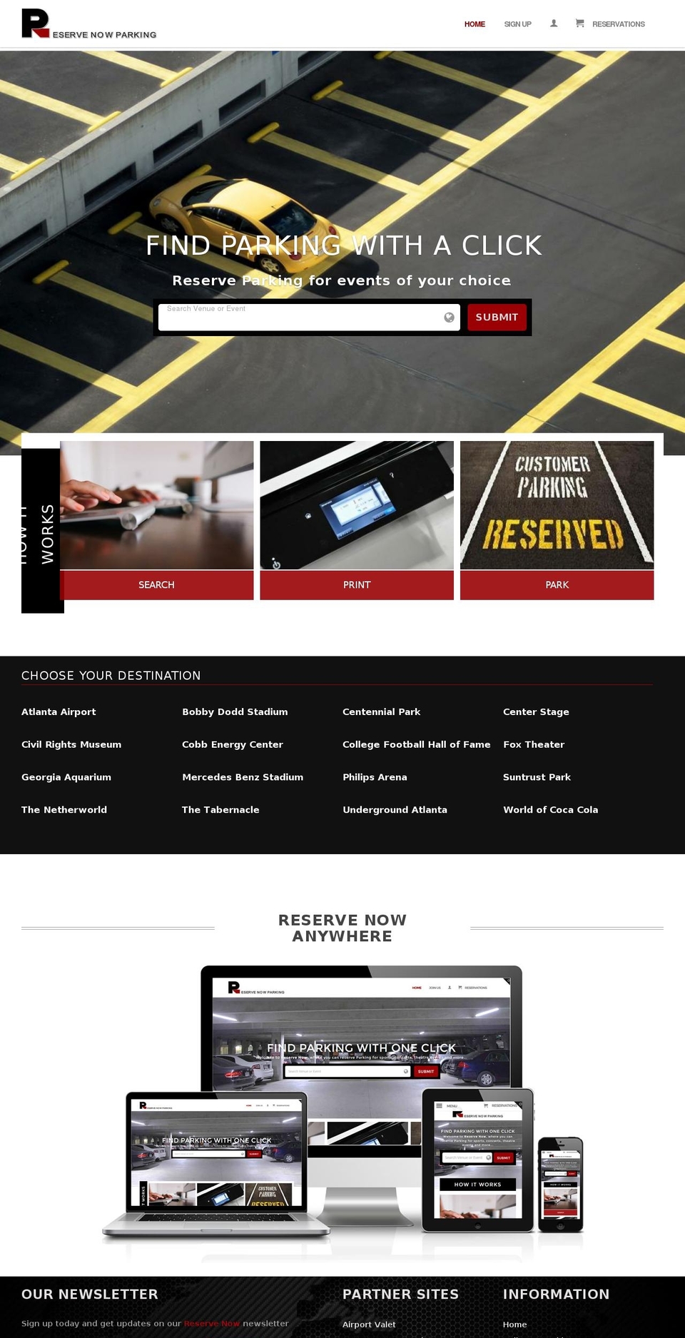 reservenowparking.net shopify website screenshot