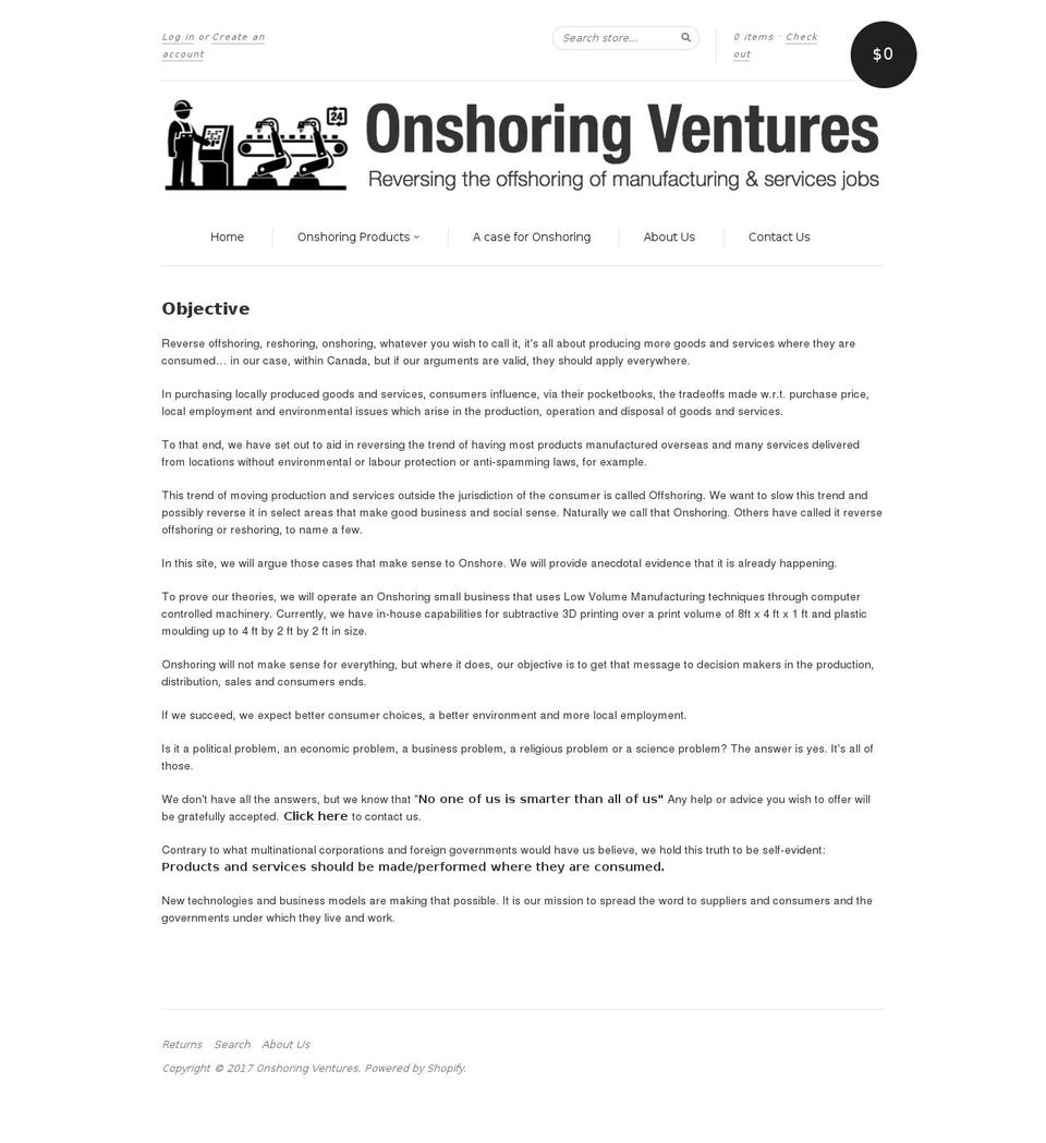 reshoringventures.com shopify website screenshot