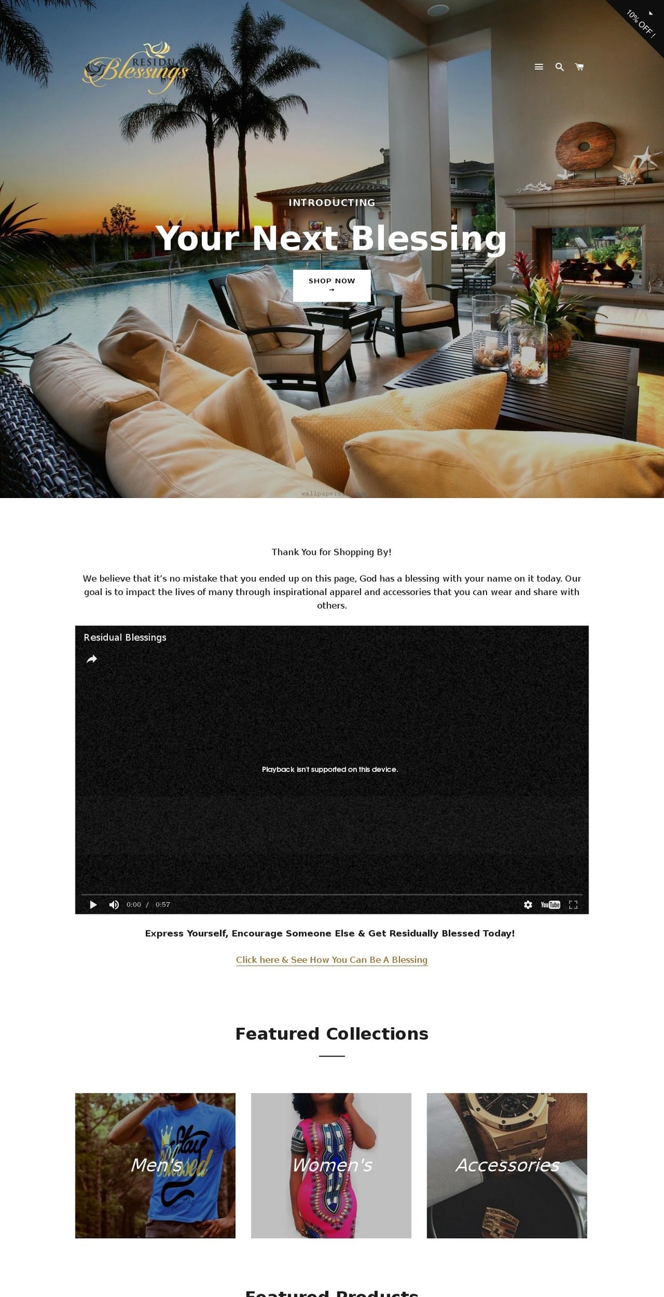 residualblessings.com shopify website screenshot