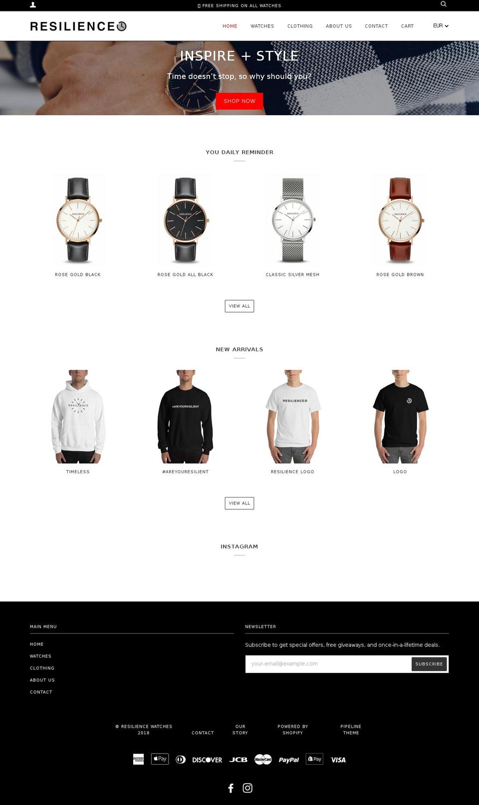 resiliencewatches.com — Shopify storefront screenshot