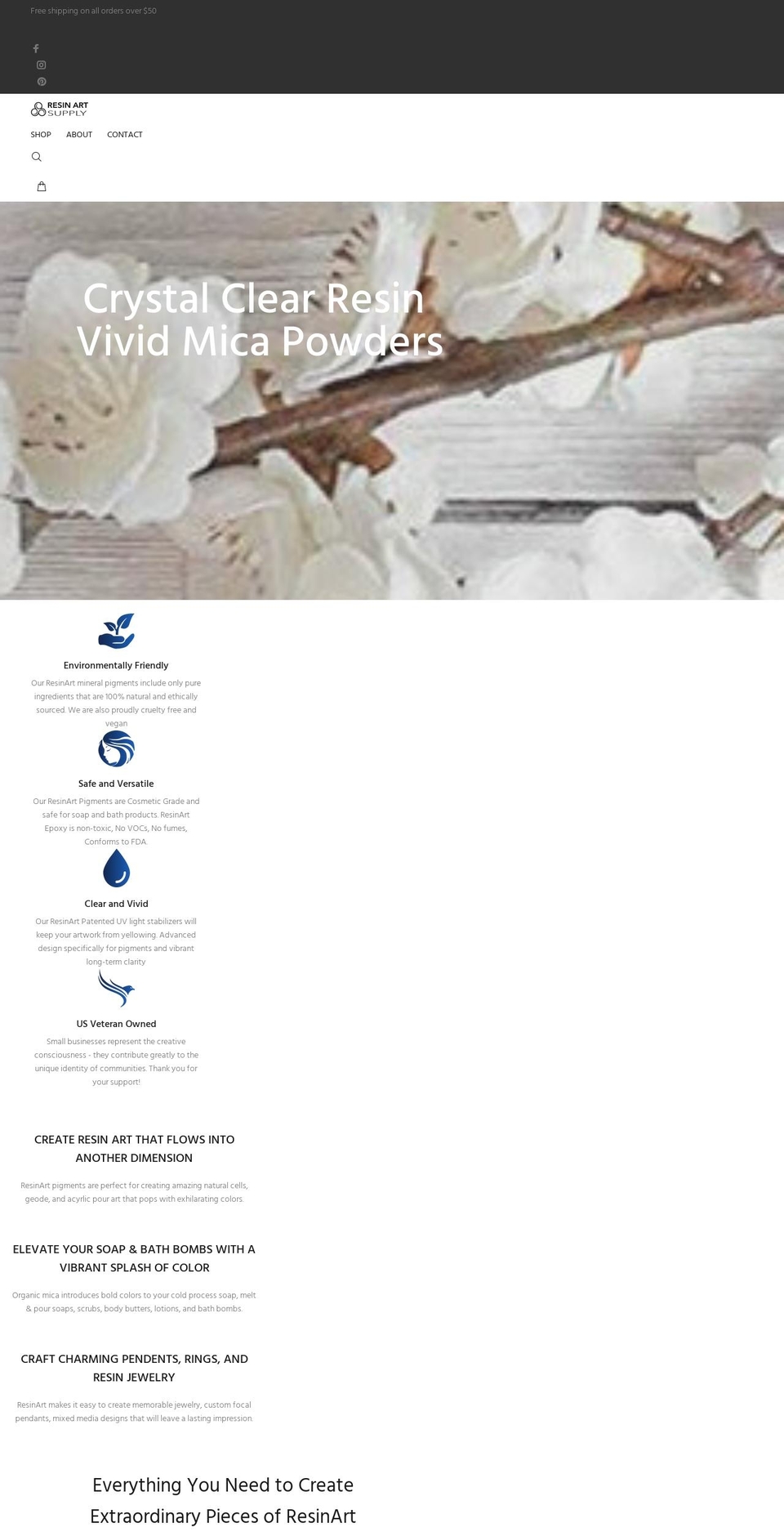 resinartsupply.com shopify website screenshot