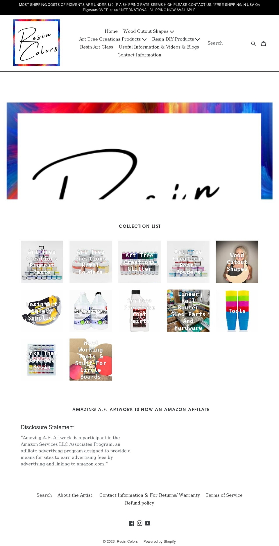 resincolors.com shopify website screenshot