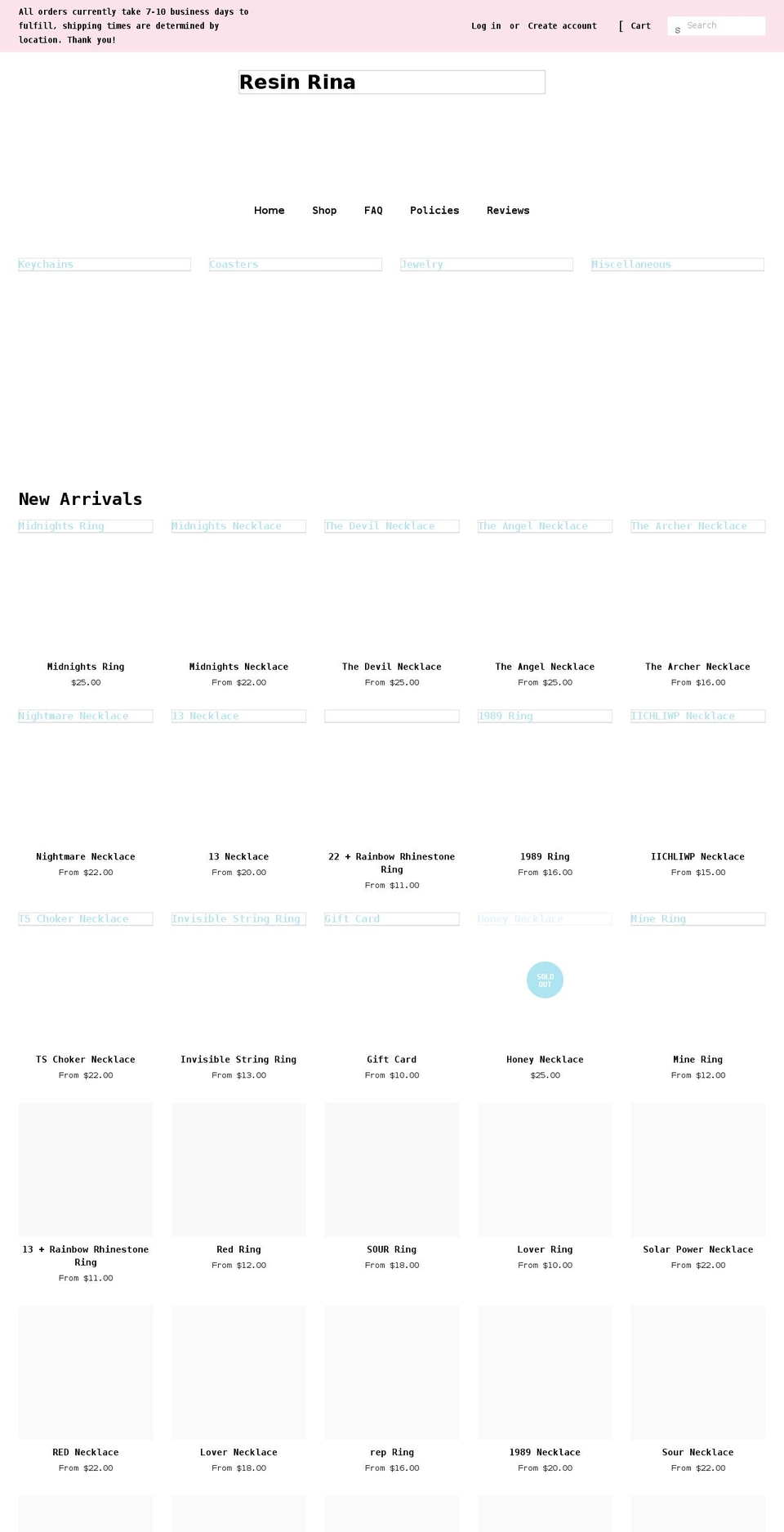 resinrina.com shopify website screenshot