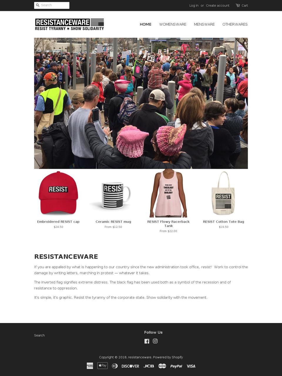 resistanceware.store shopify website screenshot