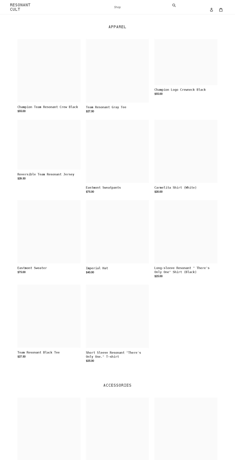 resonant-cult.myshopify.com shopify website screenshot