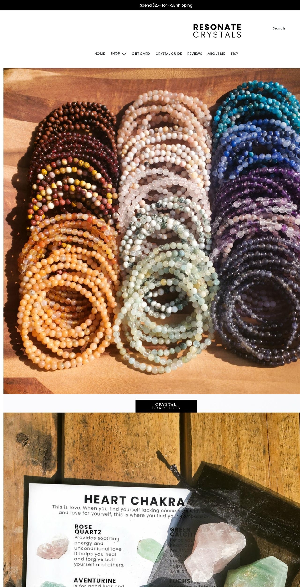resonatecrystals.com shopify website screenshot
