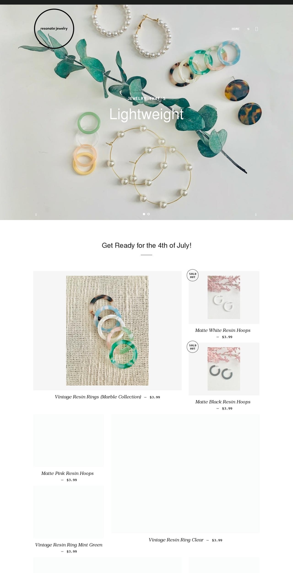 resonatejewelry.com shopify website screenshot