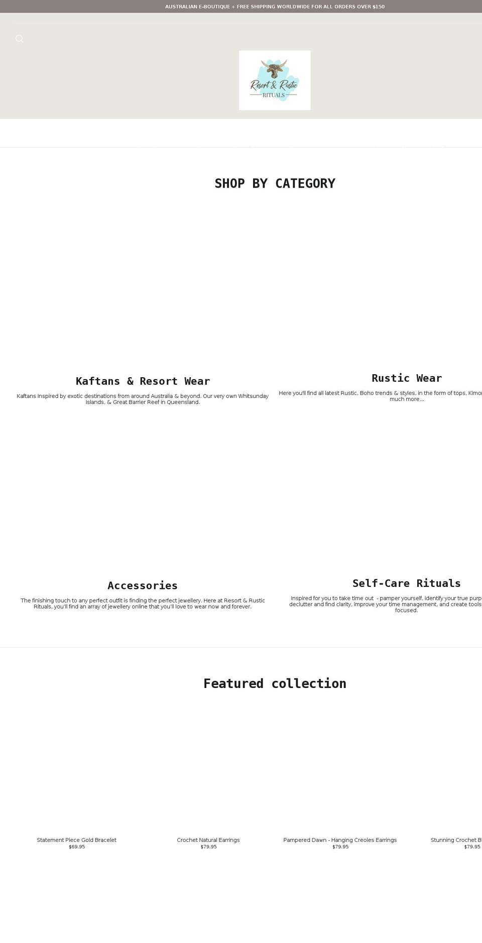 resortandrusticrituals.com.au shopify website screenshot