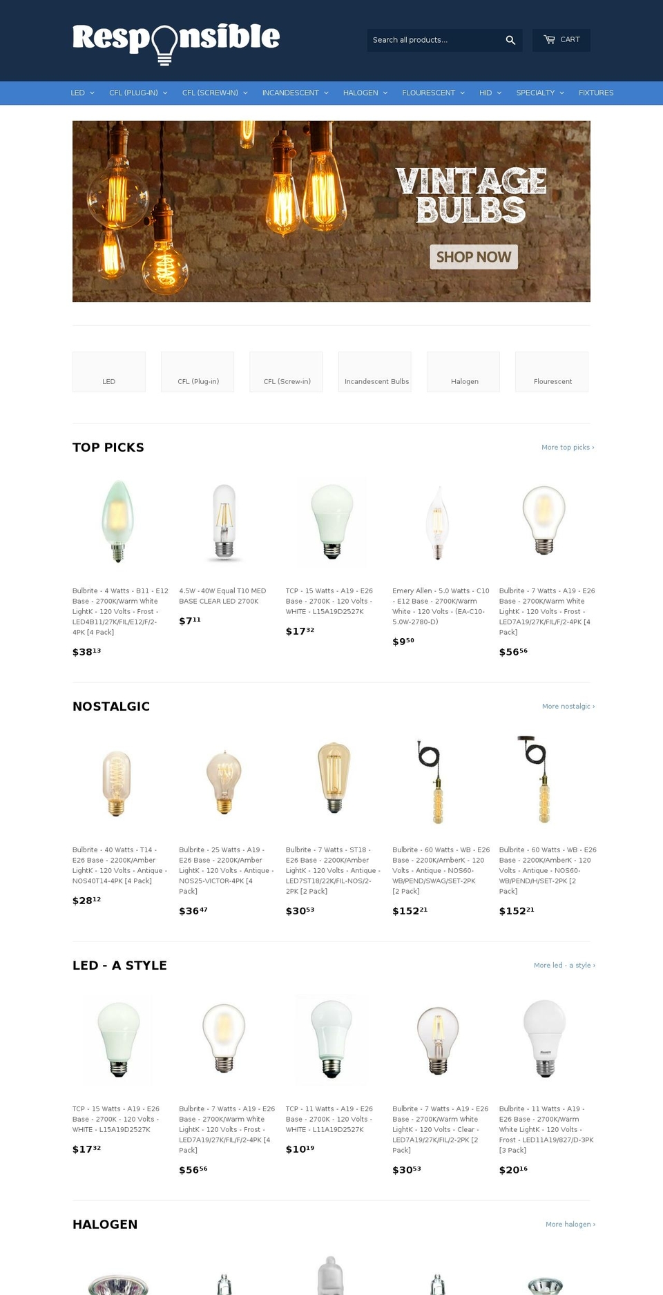 responsiblelights.com shopify website screenshot