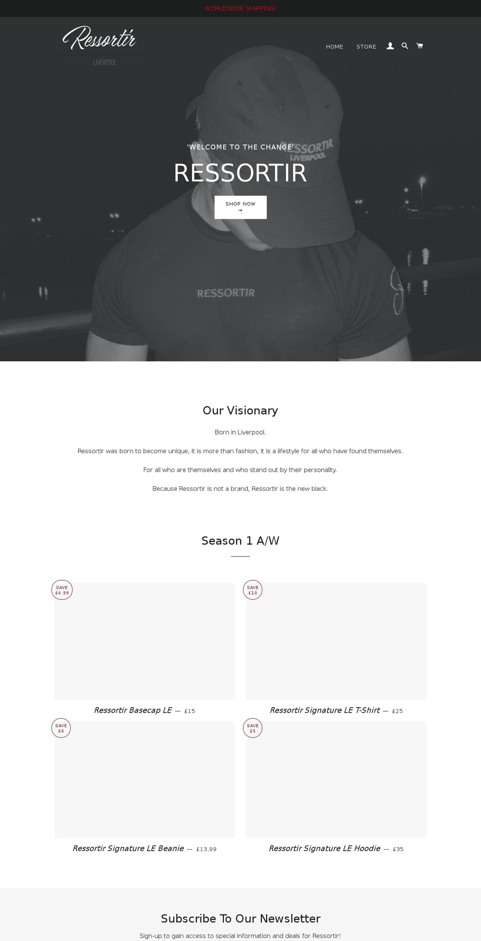 ressortirclothing.com — Shopify storefront screenshot